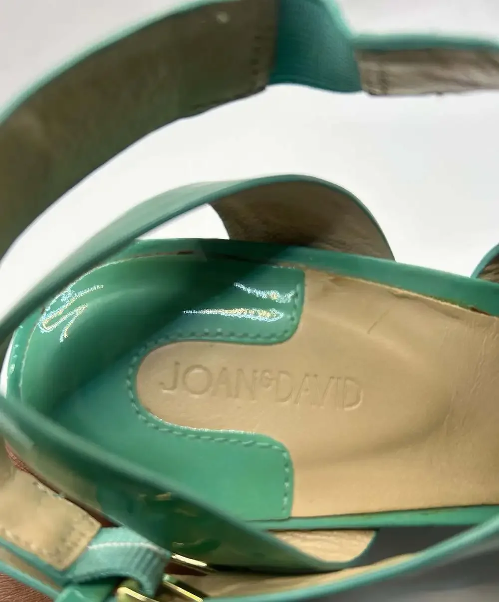 Joan & David Daisleen Mint Green Patent Leather Cork Wedge Sandals